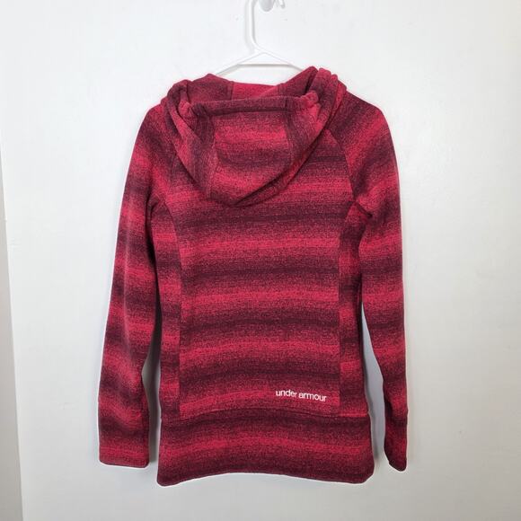 Under Armour Pink Full Zip Hooded Striped Athleisure Winter Sweet Jacket Size S - Picture 7 of 10